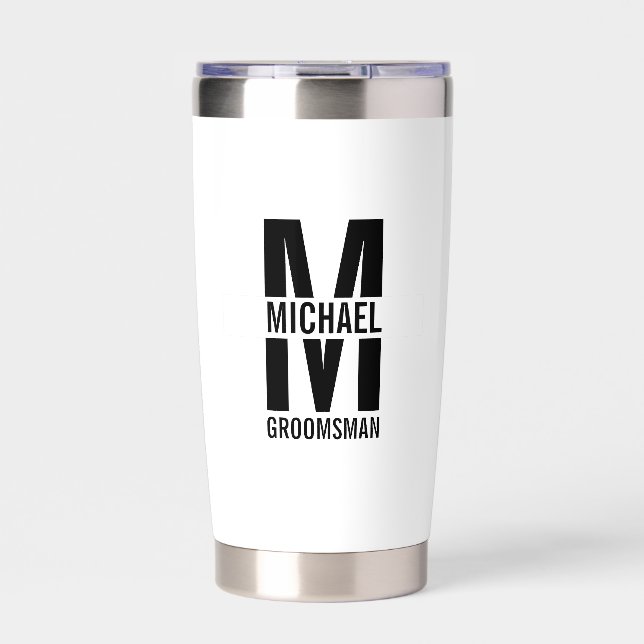 Botella Aislada Modern Personalized Groomsmen Monogram and Name (Frente)