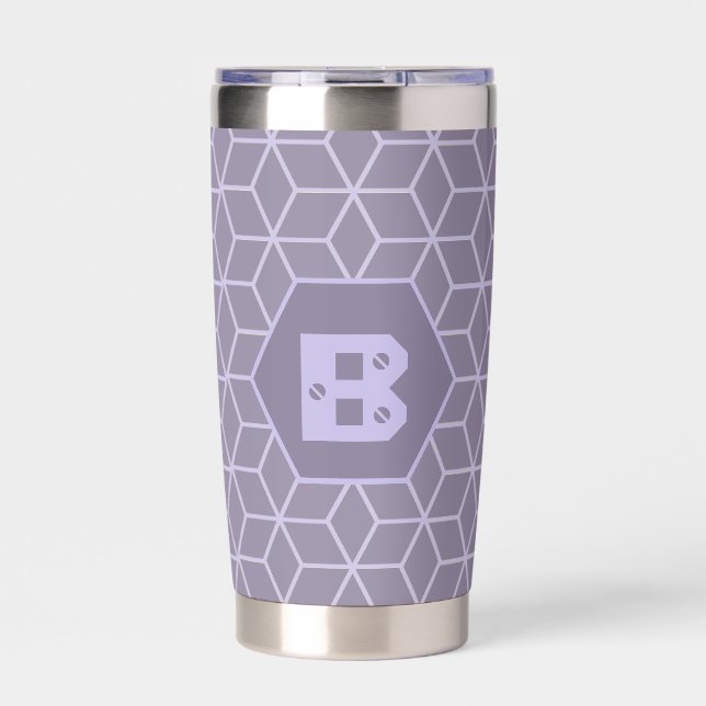 Botella Aislada Modern Purple Geometric Cubes Pattern Monogram (Frente)