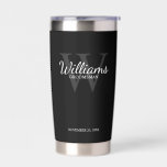 Botella Aislada Monograma de guión personalizado y Groomsmen de no<br><div class="desc">Añada un toque personal a su boda con un regalo personalizado para los padrinos. Este diseño presenta el nombre personalizado de groomsman en estilo de fuente de escritura clásico blanco con detalles bodas en estilo de tipo de letra serif clásico blanco y monograma en estilo de fuente serif clásico gris...</div>