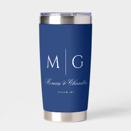 Botella Aislada Monograma Elegante Con Nombre De Pareja Azul Marin
