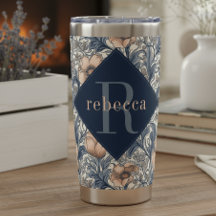 Monograma Floral Azul Melocotón William Morris Ele