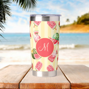 Botella Aislada Monograma Patrón de bebidas de sandía de verano
