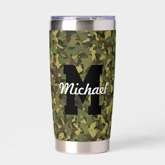 Botella Aislada Monograma personalizado Camo verde para los hombre (Frente)