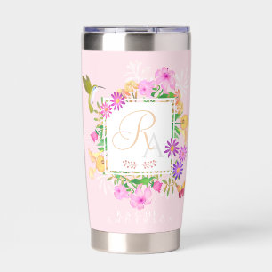 Botella Aislada Monograma rosa del jardín floral