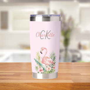 Botella Aislada Monograma tropical de flamingo rosa