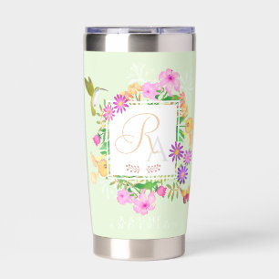 Botella Aislada Monograma verde del jardín floral