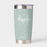 Botella Aislada Monograma y nombre de la dama de honor personaliza<br><div class="desc">Los regalos personalizados de Bridesmaids presentan el nombre personalizado de la dama de honor en el estilo de tipo de letra blanco clásico y monograma en el estilo de tipo de letra sage green classic serif como fondo con título y fecha boda en el estilo de tipo de letra serif...</div>