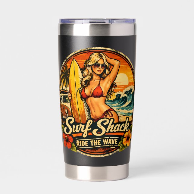 Botella Aislada Montar las olas | Surf Shack Beach Pin-Up Surfista (Frente)