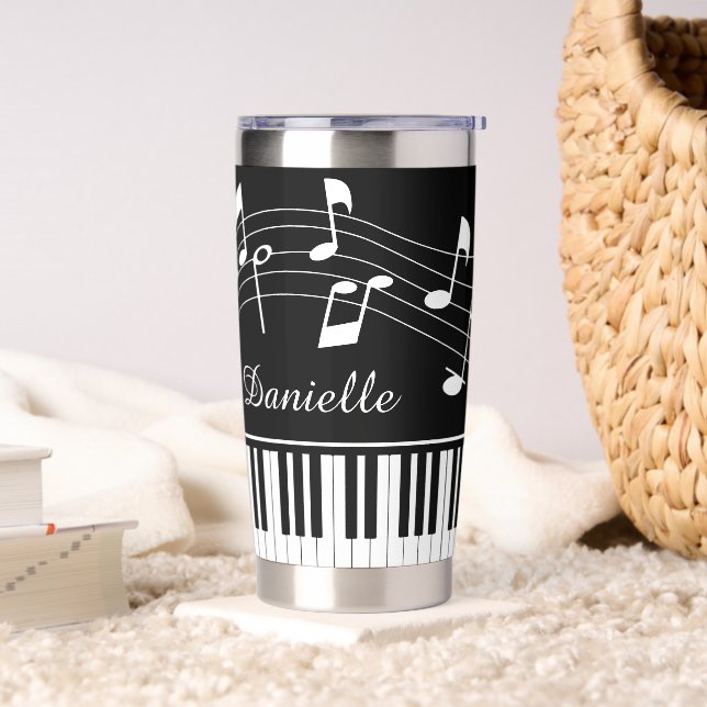 Botella Aislada Music Notes Piano Personalized Black White (Sala de estar)