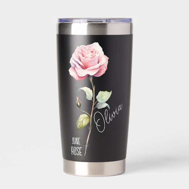 Botella Aislada Nacimiento Flor Mes Junio Nombre Rosa Negro (Frente)
