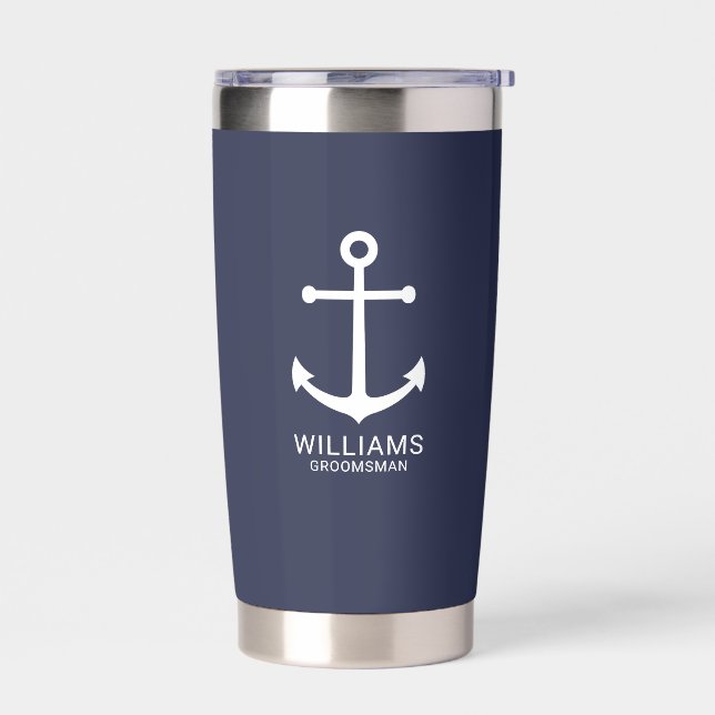 Botella Aislada Nautical Navy Blue Anchor Personalizado Groomsmen (Izquierdo)