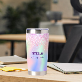 Botella Aislada Negocio de nombres personalizados rosados holográf