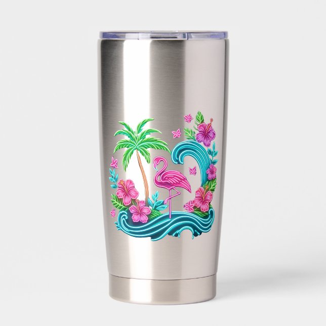 Botella Aislada Neon Flamingo Tropical (Frente)