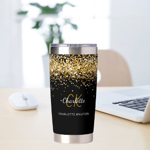 Botella Aislada Nombre de monograma de oro negro