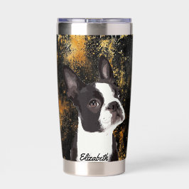 Botella Aislada Nombre de perro de Boston de clase negra moderno
