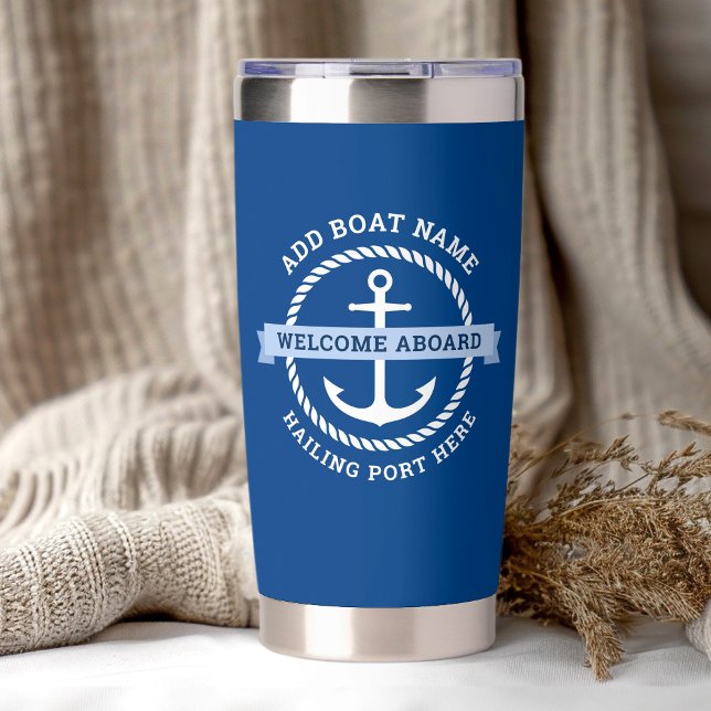 Botella Aislada Nombre del barco fronterizo de la cuerda de anclaj (Anchor rope border boat name welcome aboard insulated tumbler)