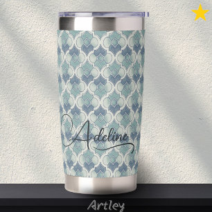 Botella Aislada Nombre personalizado azul con patrón geométrico de