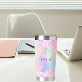 Botella Aislada Nombre personalizado del purpurina rosa holográfic