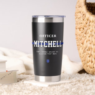 Botella Aislada Oficial de Policía Personalizado Línea Azul Delgad