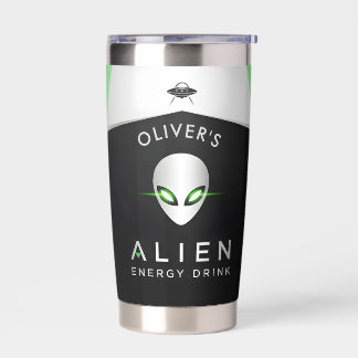 Botella Aislada OVNI futurista y cabeza de alienígena