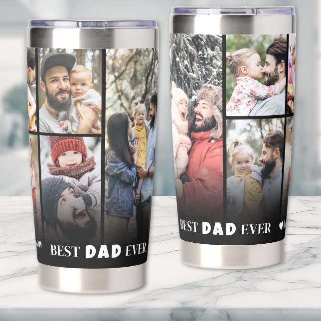 Botella Aislada Padre Collage de fotos de papá personalizado (Personalized Best Dad 8 Photo Collage Father Insulated Tumbler)