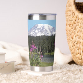 Botella Aislada Paisaje del Monte Rainier y los Flores Silvestres