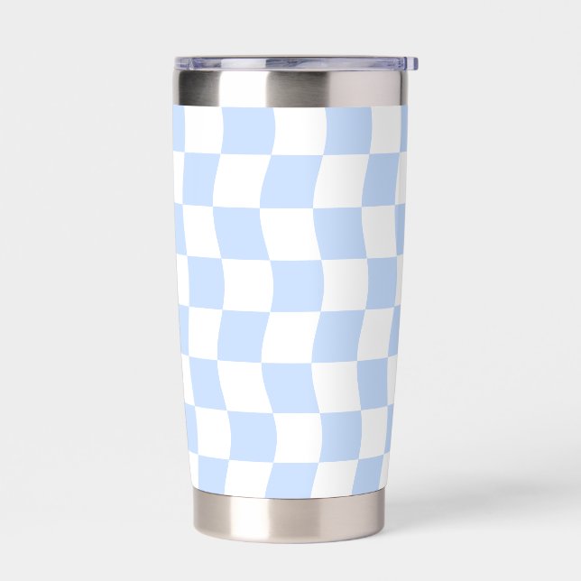 Botella Aislada Pastel Blue White Retro Checkerboard Pattern (Izquierdo)