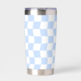 Botella Aislada Pastel Blue White Retro Checkerboard Pattern