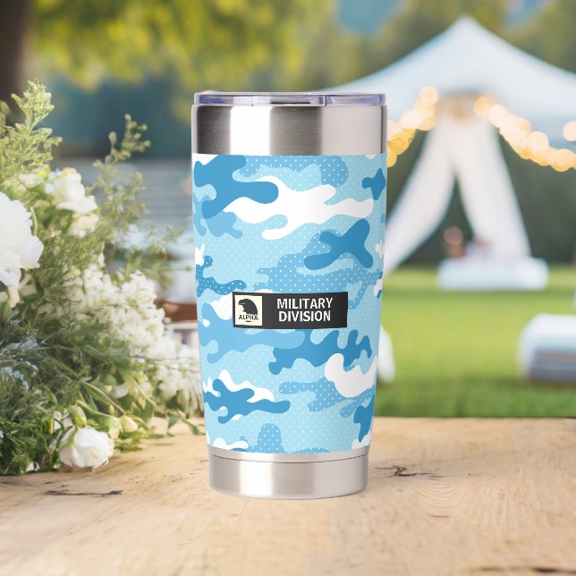 Botella Aislada Patrón de camuflaje azul claro (Boda (girado))
