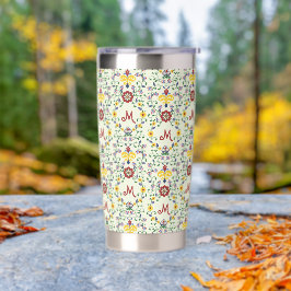 Botella Aislada Patrón de monograma escandinavo Rosemaling Nordic