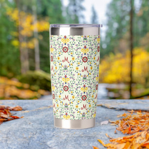 Botella Aislada Patrón de monograma escandinavo Rosemaling Nordic