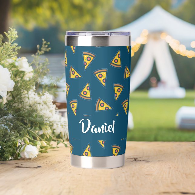 Botella Aislada Patrón de pizza en azul (Boda (girado))
