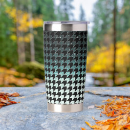 Botella Aislada Patrón de purpurina teal y houndstooth negro
