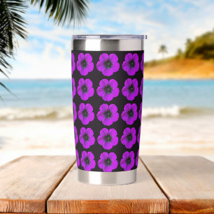 Botella Aislada Patrón floral morado de geranio en negro