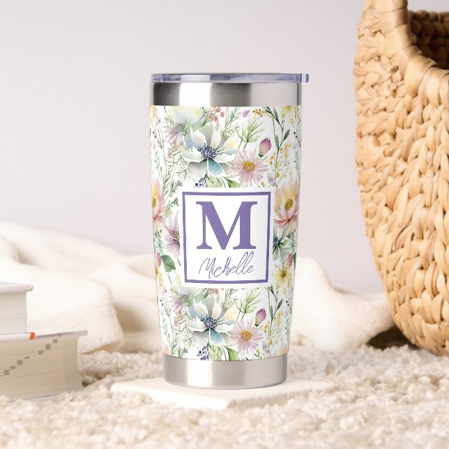 Botella Aislada Patrón floral pastel personalizado bonito (Sala de estar)