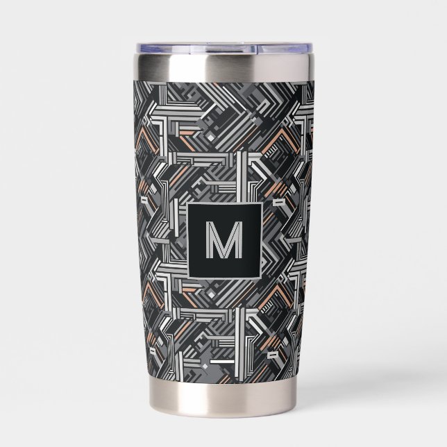 Botella Aislada Patrón industrial monograma personalizado (Frente)