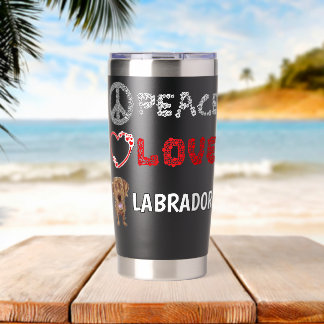 Botella Aislada Paz Amor Labradores Regalo de Labrador de Chocolat