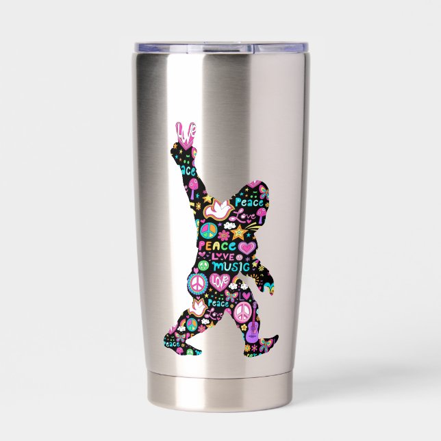 Botella Aislada Peace Love Bigfoot Hippie Funny Bigfoot Lover      (Frente)