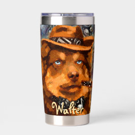 Botella Aislada Perro de gangster guapo con ojos azules personaliz