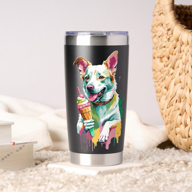 Botella Aislada Perro feliz comiendo un helado (Sala de estar (girado))