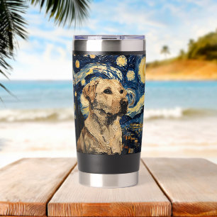 Botella Aislada Perro Labrador Retriever Van Gogh Estilo Noche Est