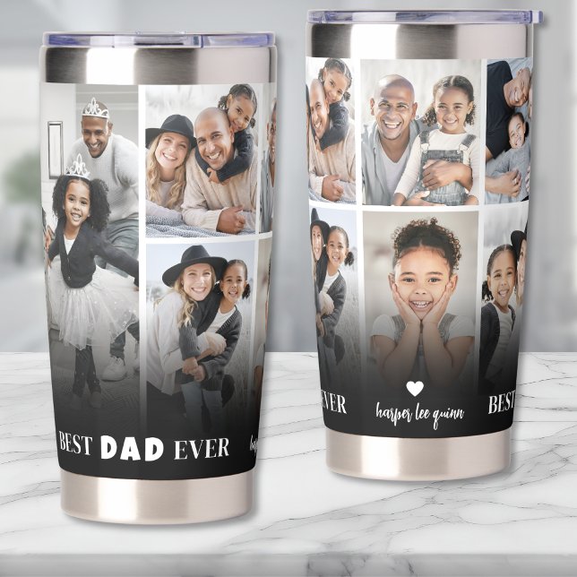 Botella Aislada Personalized Best Dad Ever 8 Photo Collage Father (Personalized Best Dad Ever 8 Photo Collage Father Insulated Tumbler )