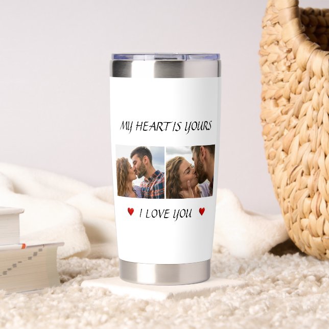 Botella Aislada Personalized Love Water Bottle Couple Photo Gift (Sala de estar (girado))