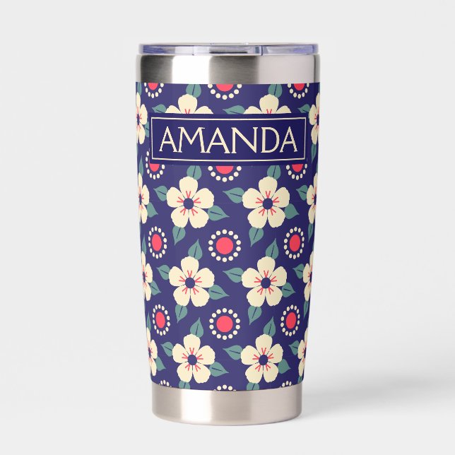 Botella Aislada Personalized Navy Blue Vintage Floral (Frente)