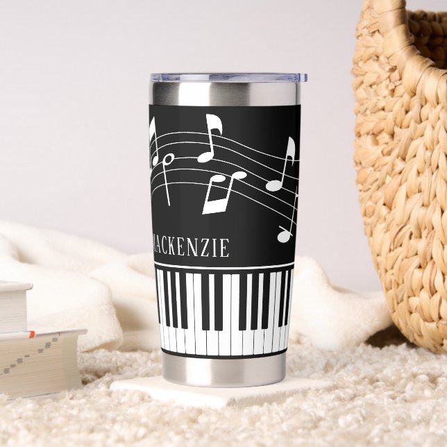 Botella Aislada Piano Music Notes Script Name Black White Personal (Sala de estar)