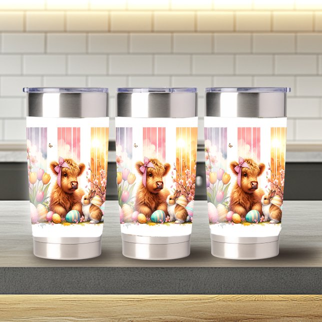Botella Aislada Pincel Adorable Vaca Highland de Pascua 20oz (Subido por el creador)