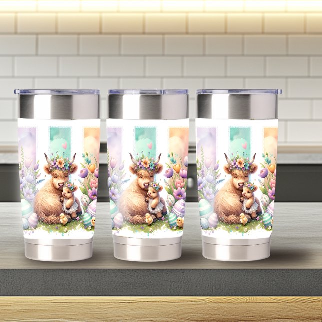 Botella Aislada Pincel elegante Vaca Highland de Pascua 20oz (Subido por el creador)