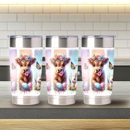 Botella Aislada Pincel festivo Vaca Highland de Pascua 20oz