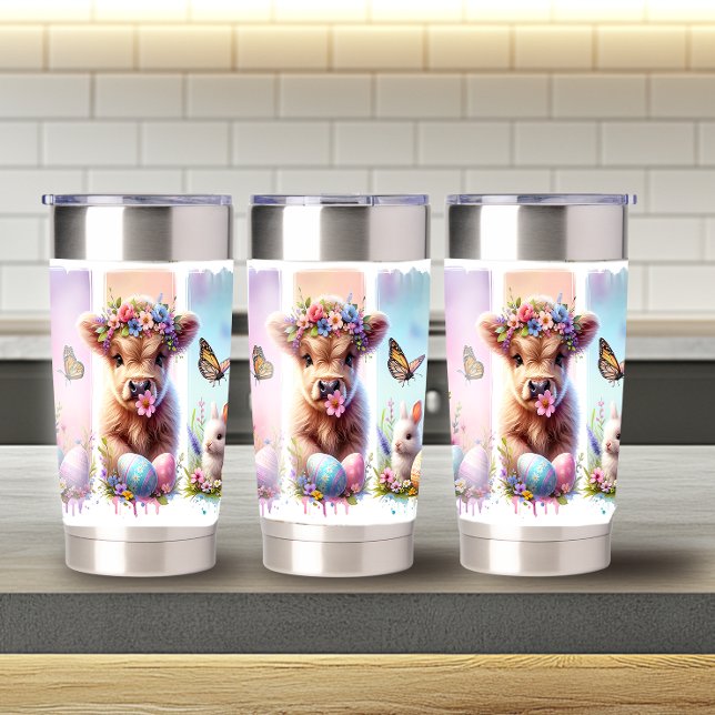 Botella Aislada Pincel festivo Vaca Highland de Pascua 20oz (Subido por el creador)