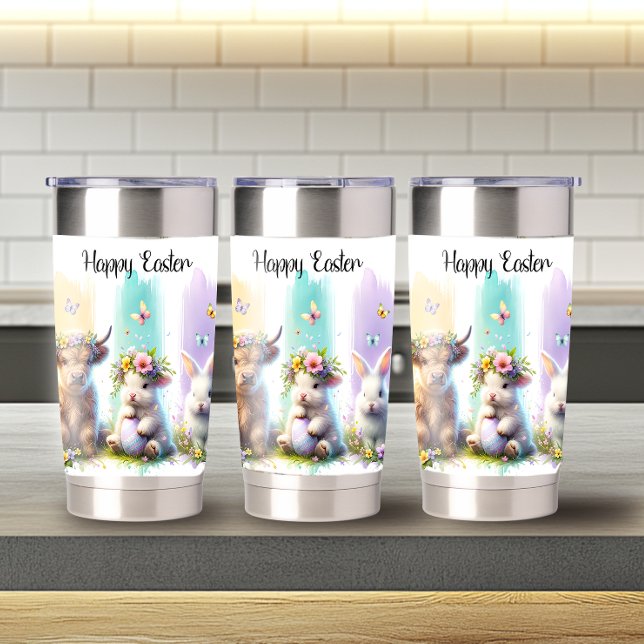 Botella Aislada Pincelada Chic Pascua Vaca de las Highlands 20oz   (Subido por el creador)